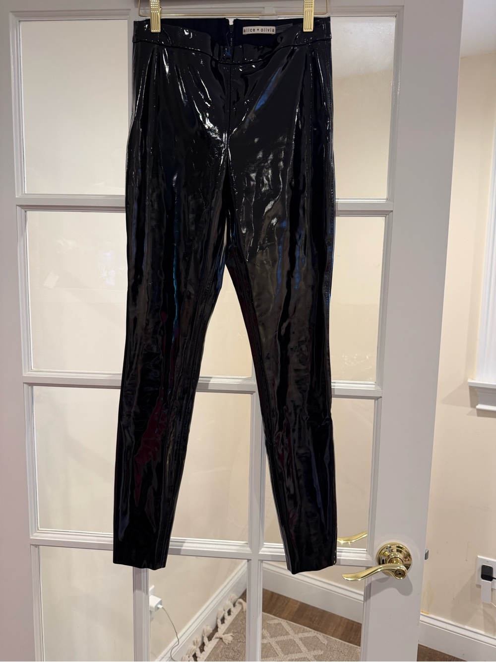 Alice + Olivia Shiny Black Patent Slim Pants